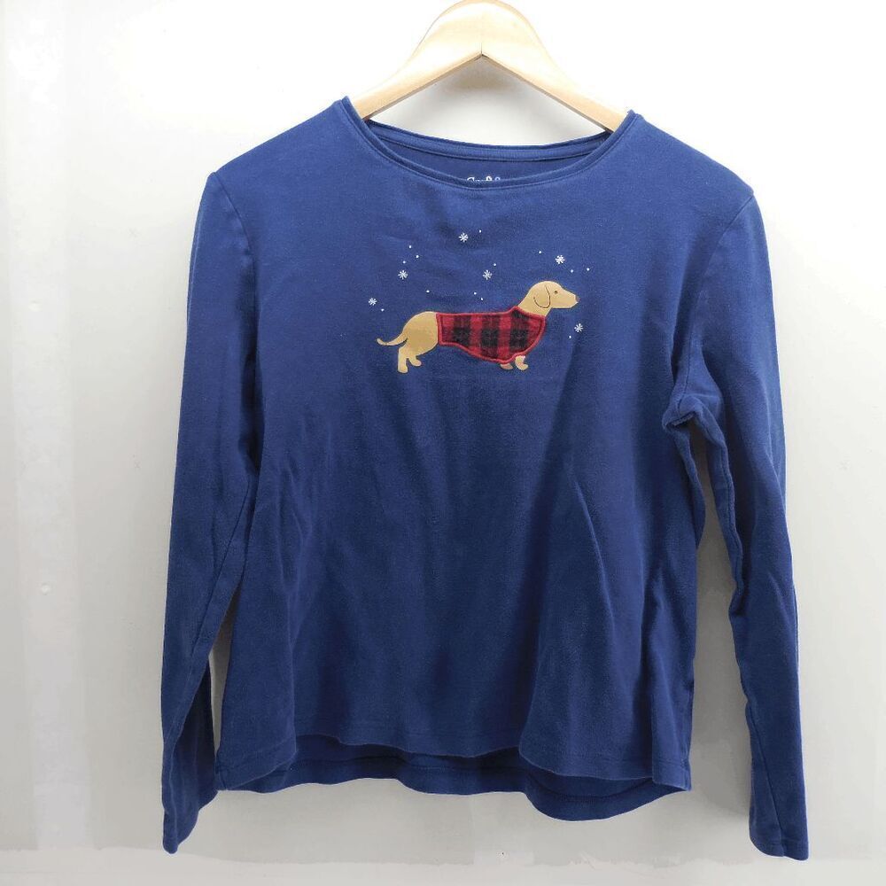 Croft & Barrow The Classic Tee Dachshund Dog Top Long sleeve Cotton Blue Medium
